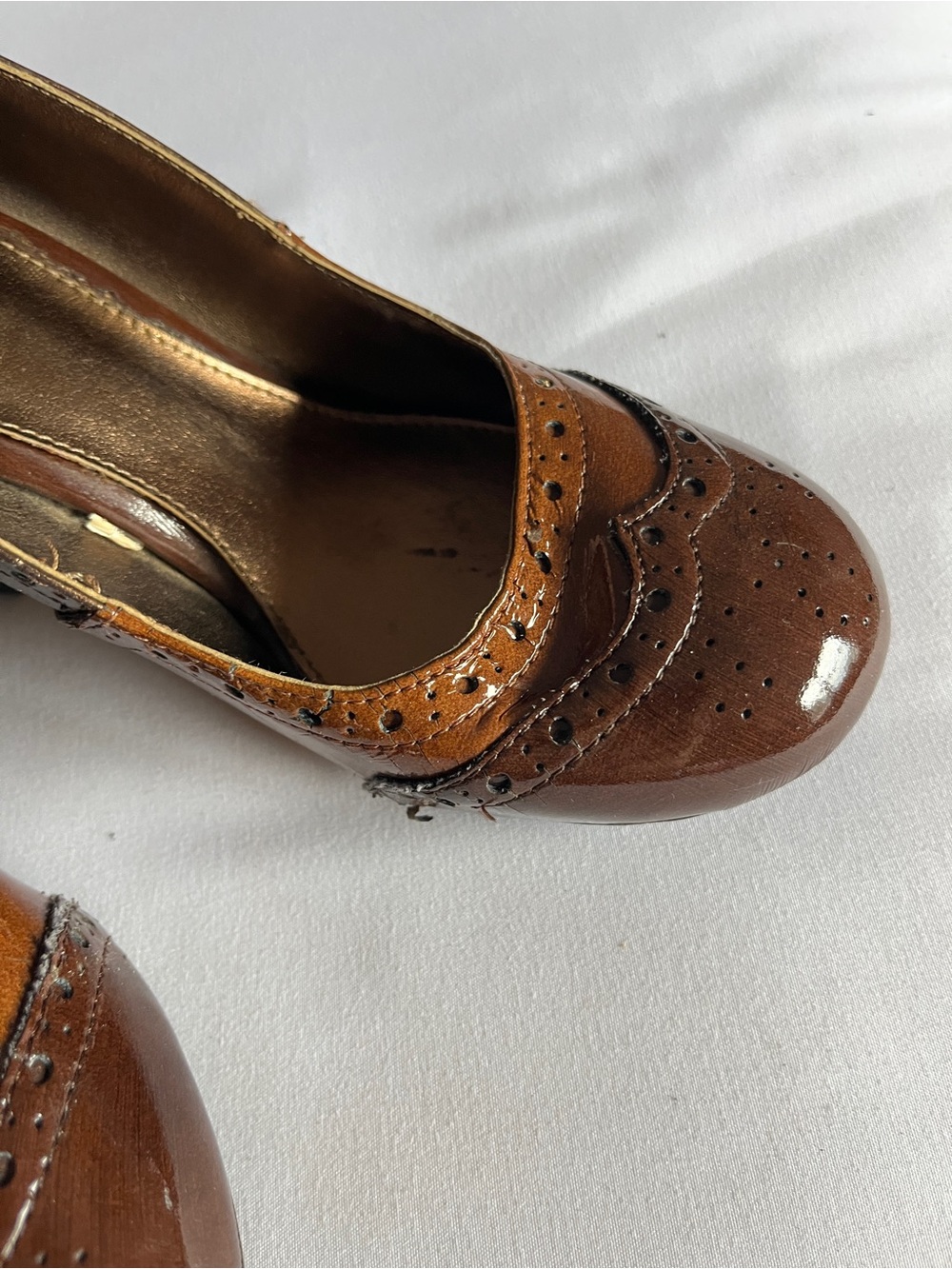Mossimo Women Size 5.5 Brown Bronze Patent Wingtip Oxford Mary Jane Block Heels - Picture 12 of 16